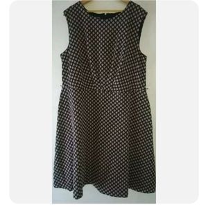 Roz & Ali Plus Size 18W Brown Black Textured Polka Dot Sleeveless A-Line Dress